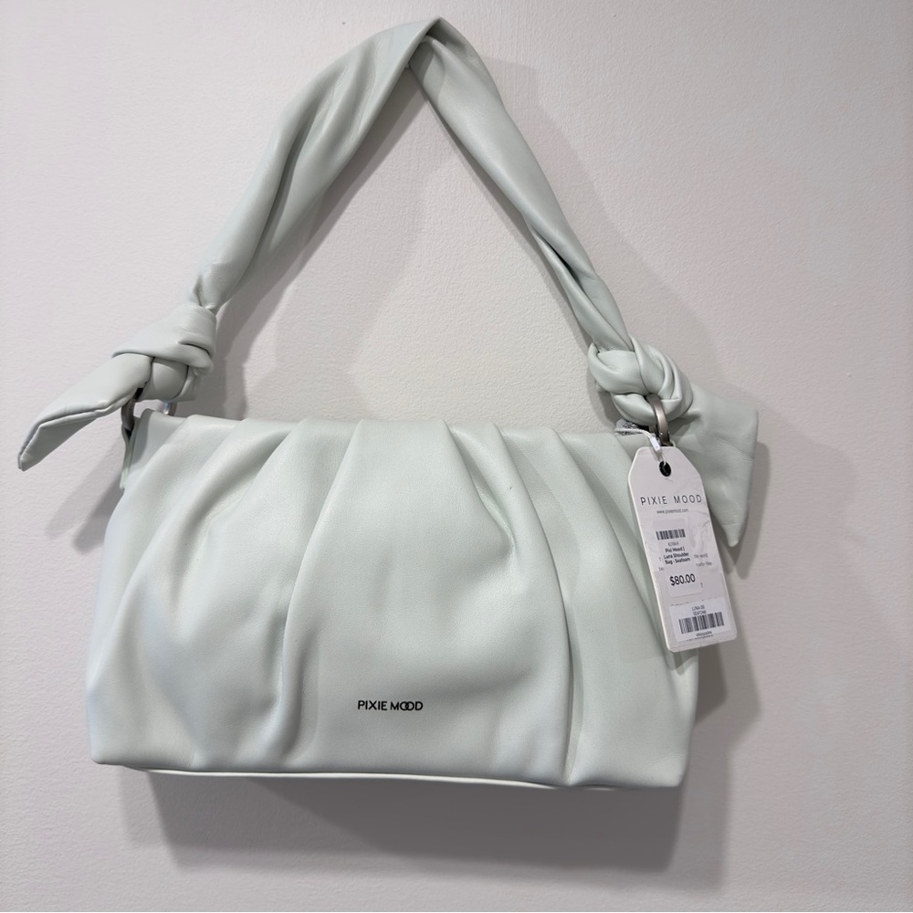 Pixie Mood Mint Green Gathered Shoulder/Clutch Bag with Elegant Knots - 100% Veg